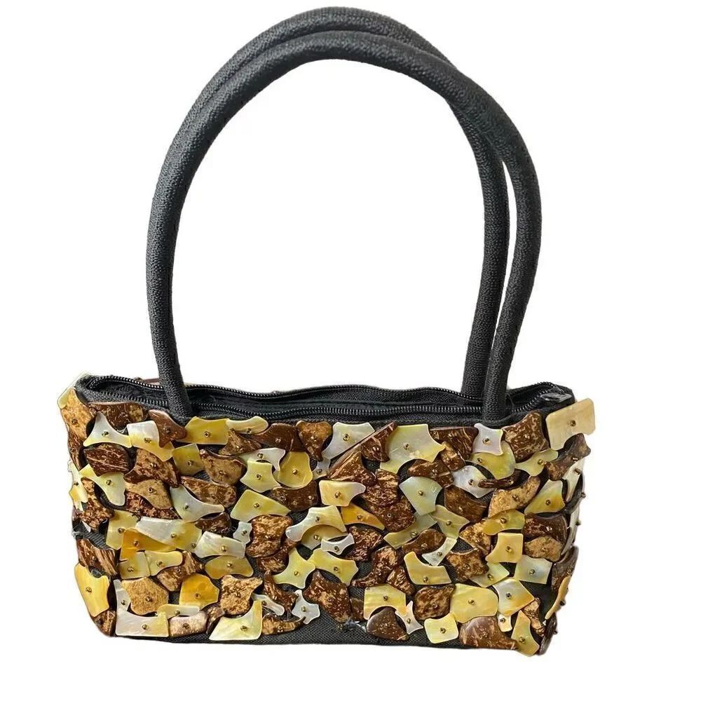 Mother of pearl shell encrusted black bag - Picture 2 of 7